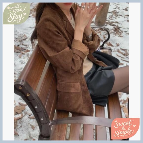 Faux Leather Oversized Jacket Women's Fall Winter Outerwear Y2K Style - Picture 5 of 6